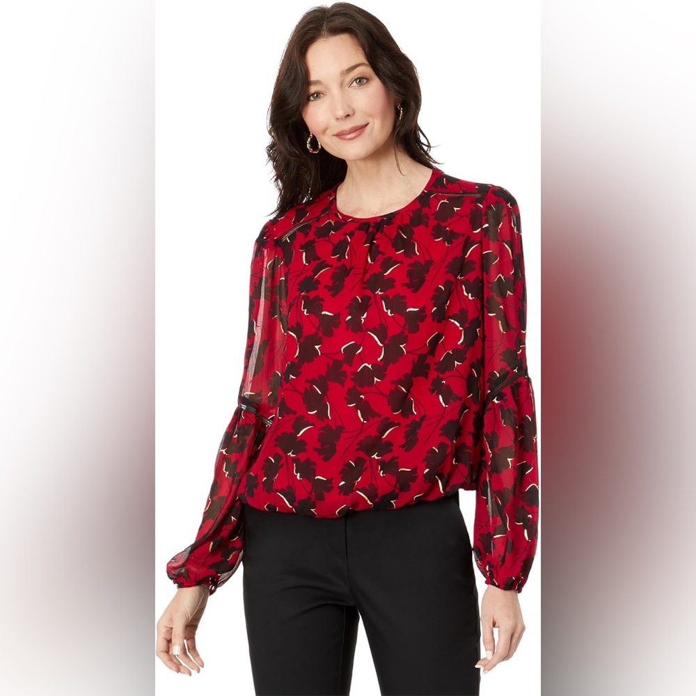 Tommy Hilfiger Abstract Floral Blouse in Black/Scarlett